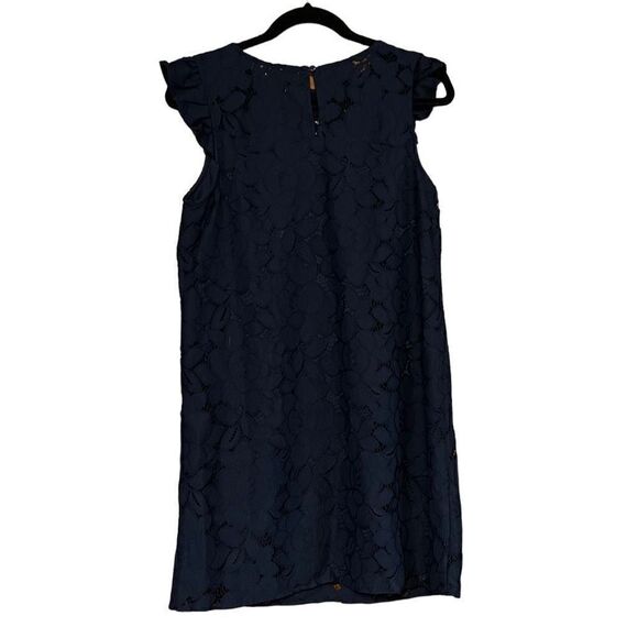 MONTEAU Navy Blue Lace Dress W/ Frill Sleeves Size Large - Picture 2 of 4